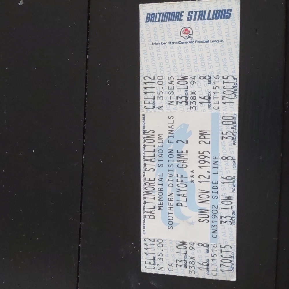Unused Baltimore stallions football ticket